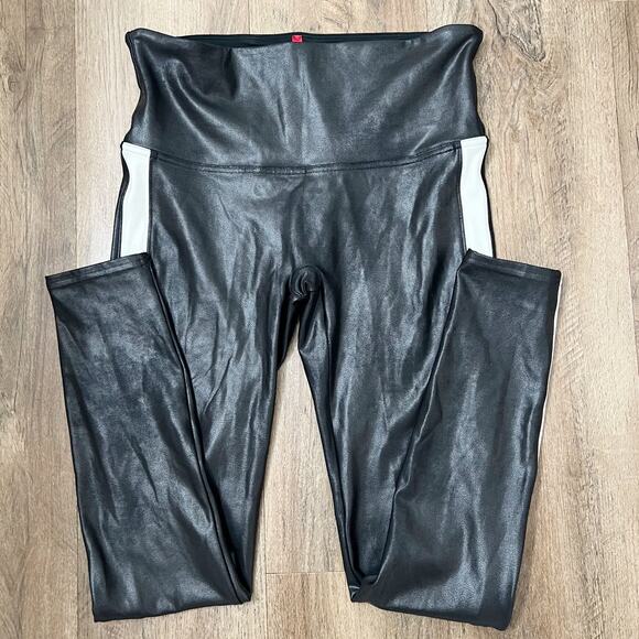 SPANX Women's Black Faux Leather Side Stripe Pull On Leggings‎ Size Large - Picture 9 of 12